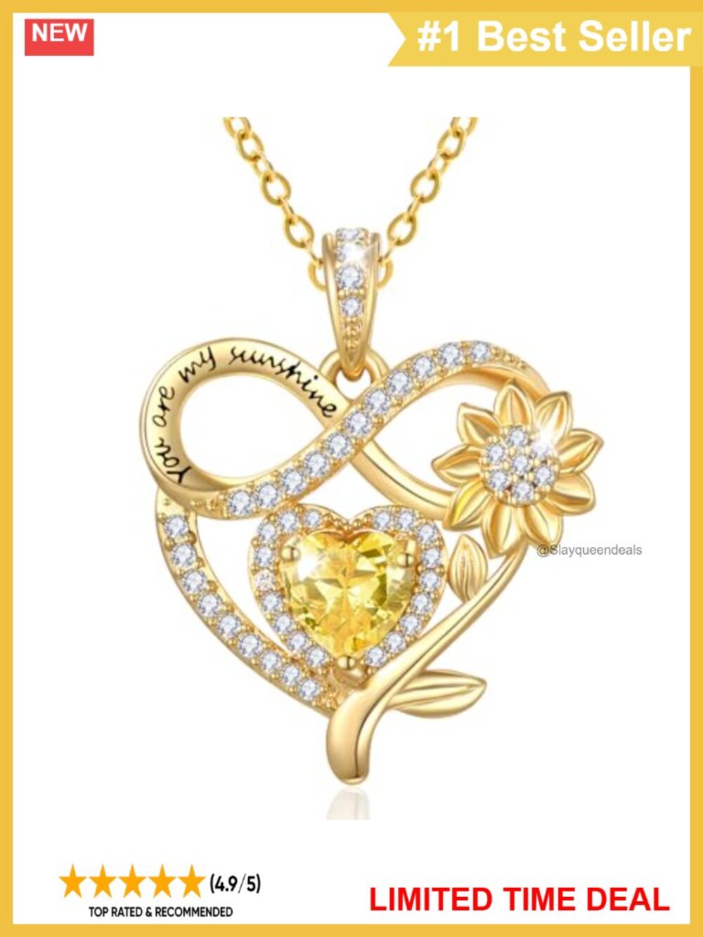 14K Gold Plated Sunflower Heart Birthstone Necklace You Are My Sunshine